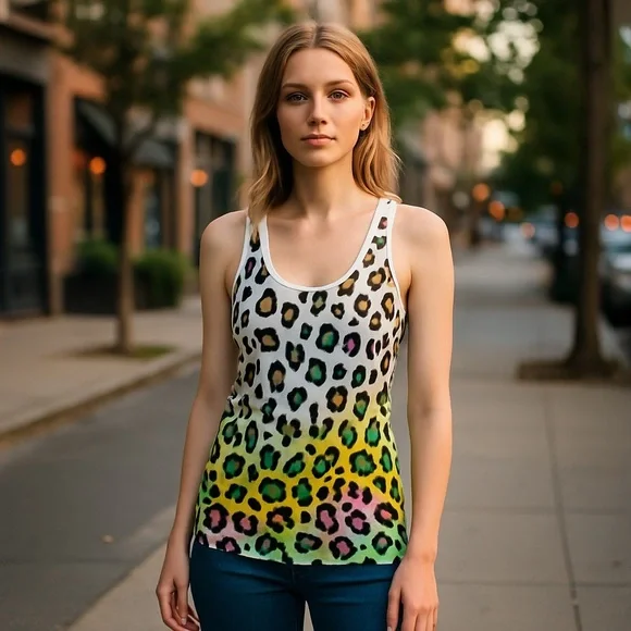 Vintage Delia*s Rainbow Leopard Print Ribbed Tank Top - Large | 90s/Early 00s - Picture 5 of 11